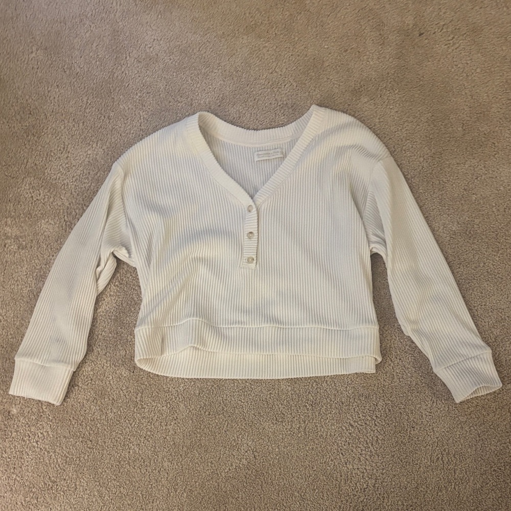 White Ribbed Long Sleeve Top